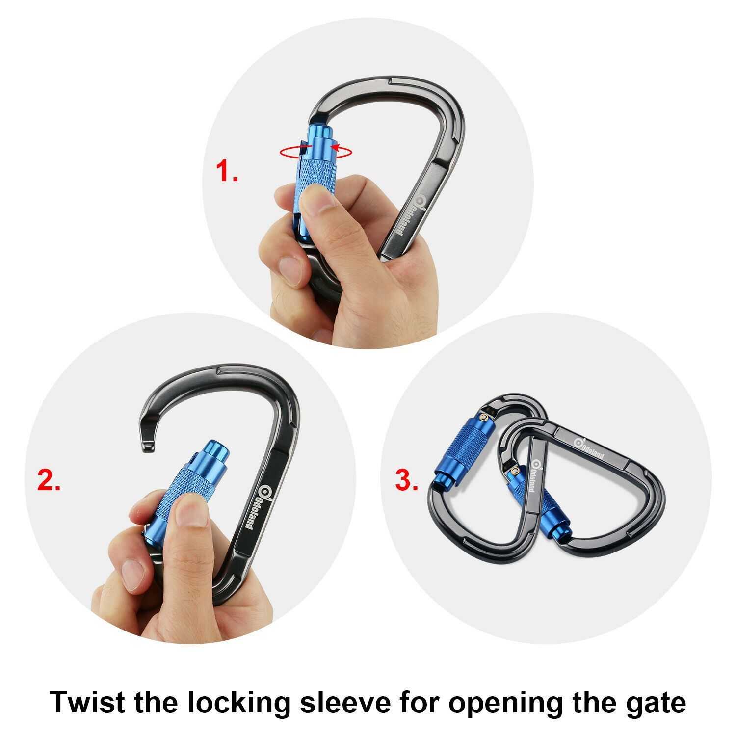 3-Pack Heavy Duty Auto Locking D-Shaped Rock Climbing Carabiner Clips - Your Adventure Essential