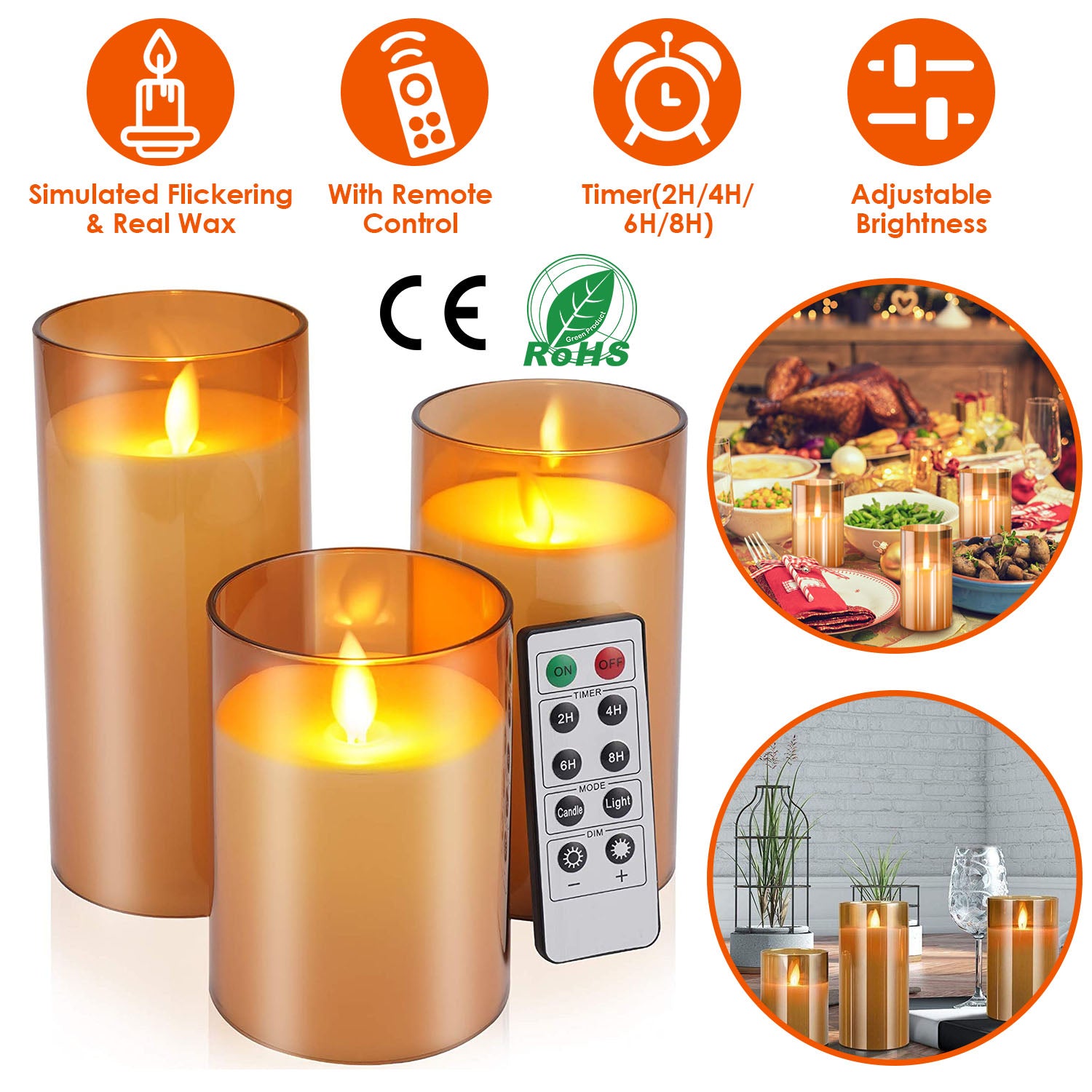 3-Pack: Enchanting Flameless Battery-Operated Candles