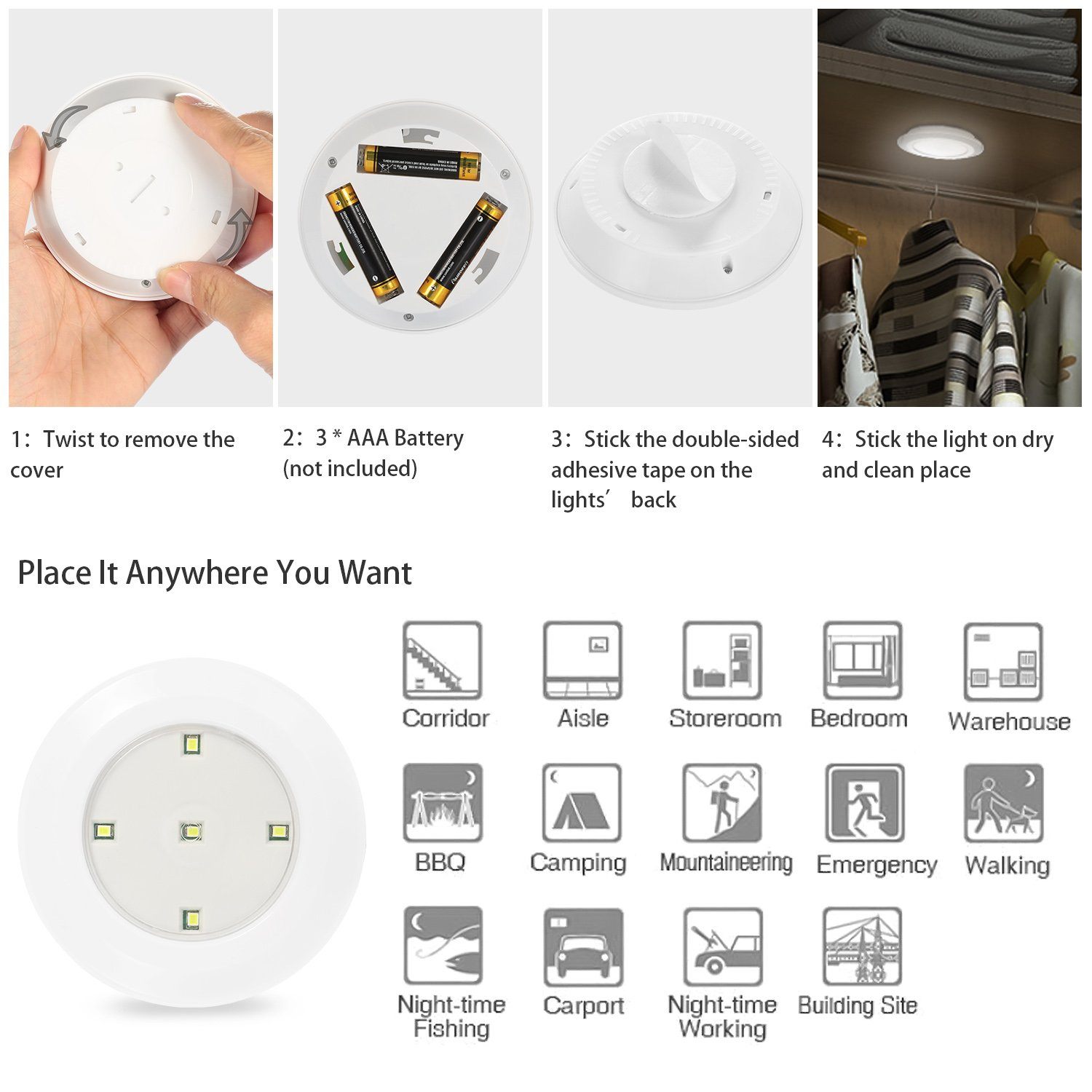Illuminate Your Space with 3-Pack LED Wireless Puck Closet Lights
