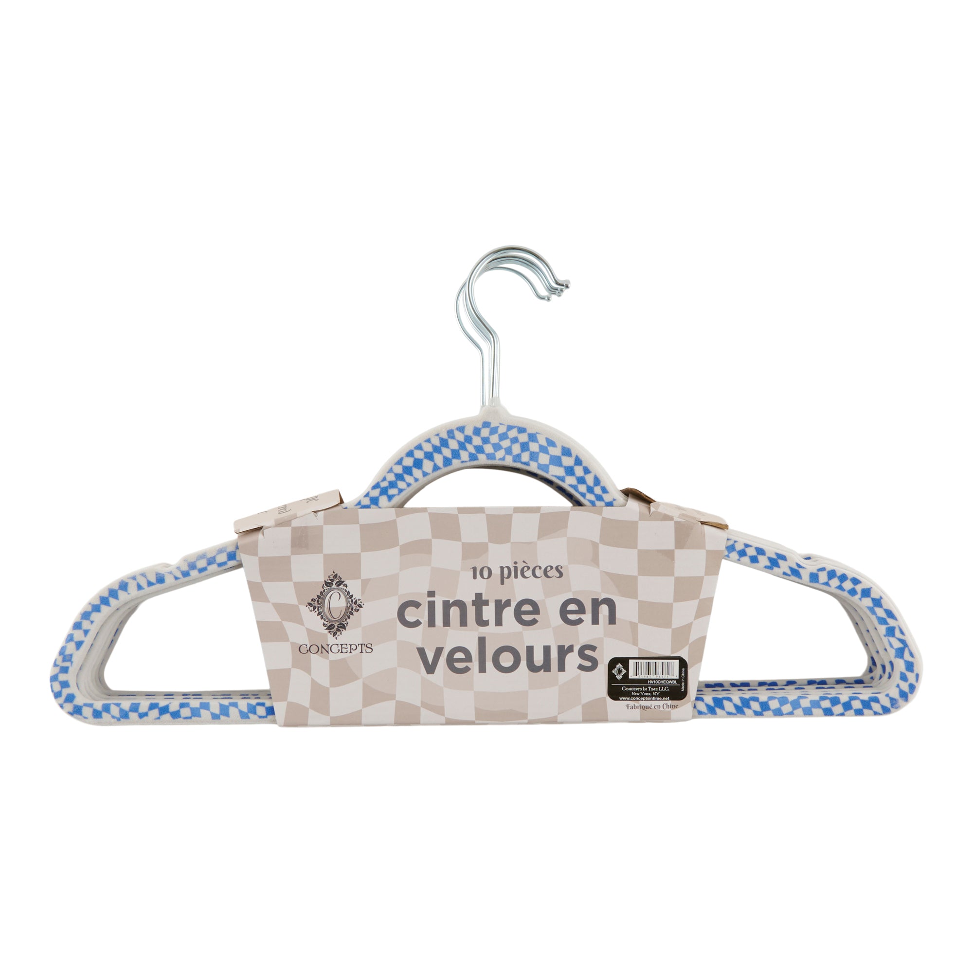 Stunning Velvet Checker Print Hangers - 10 Pack in Blue/White