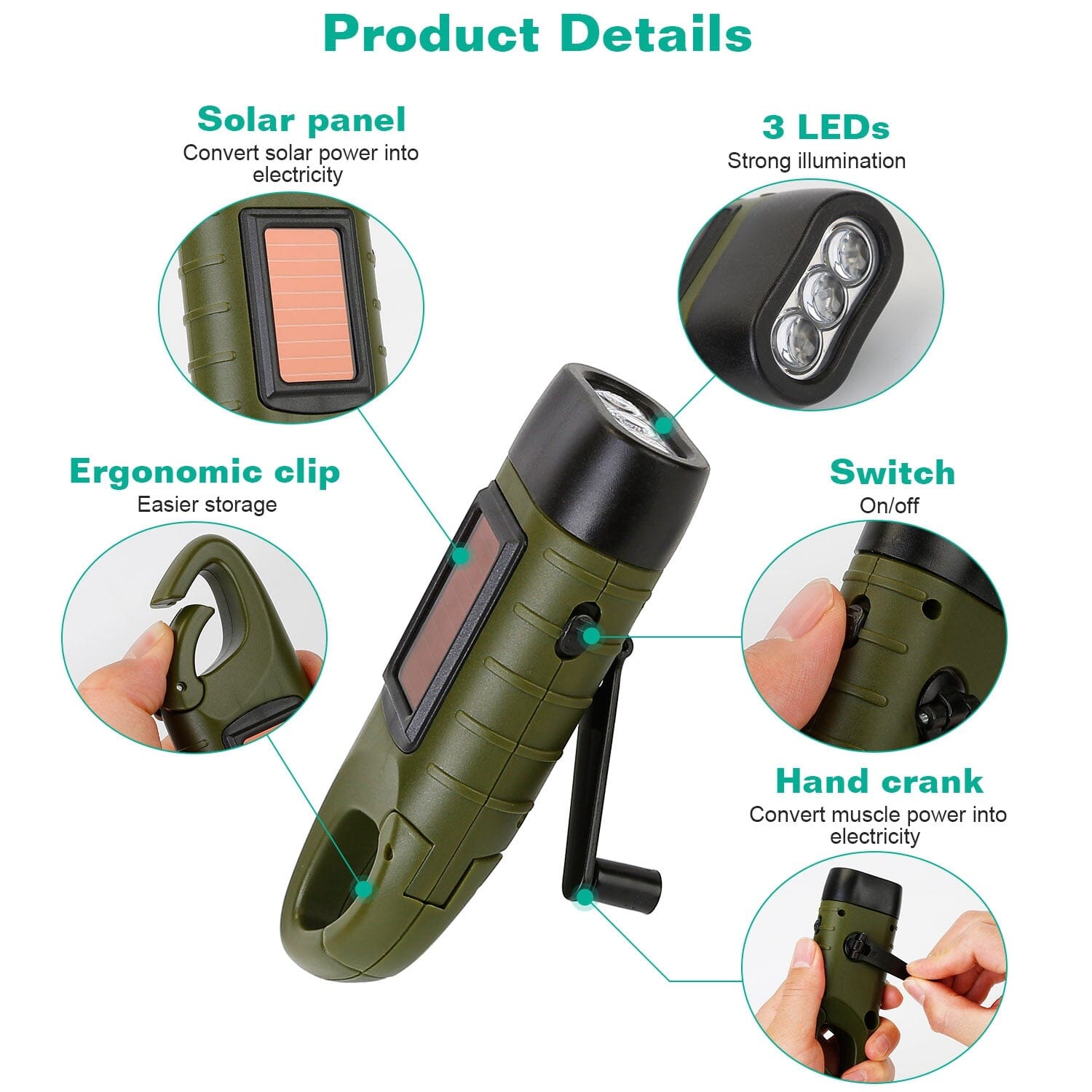Powerful 2-Pack Hand Crank Solar Flashlights - Never Be in the Dark!