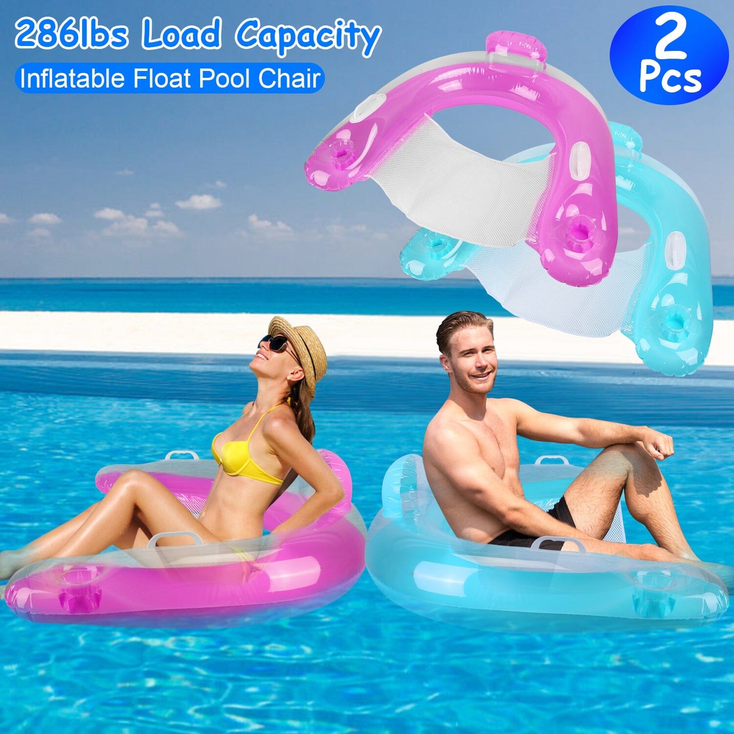 Double Delight: Inflatable Pool Float Chairs with Cup Holders and Armrests