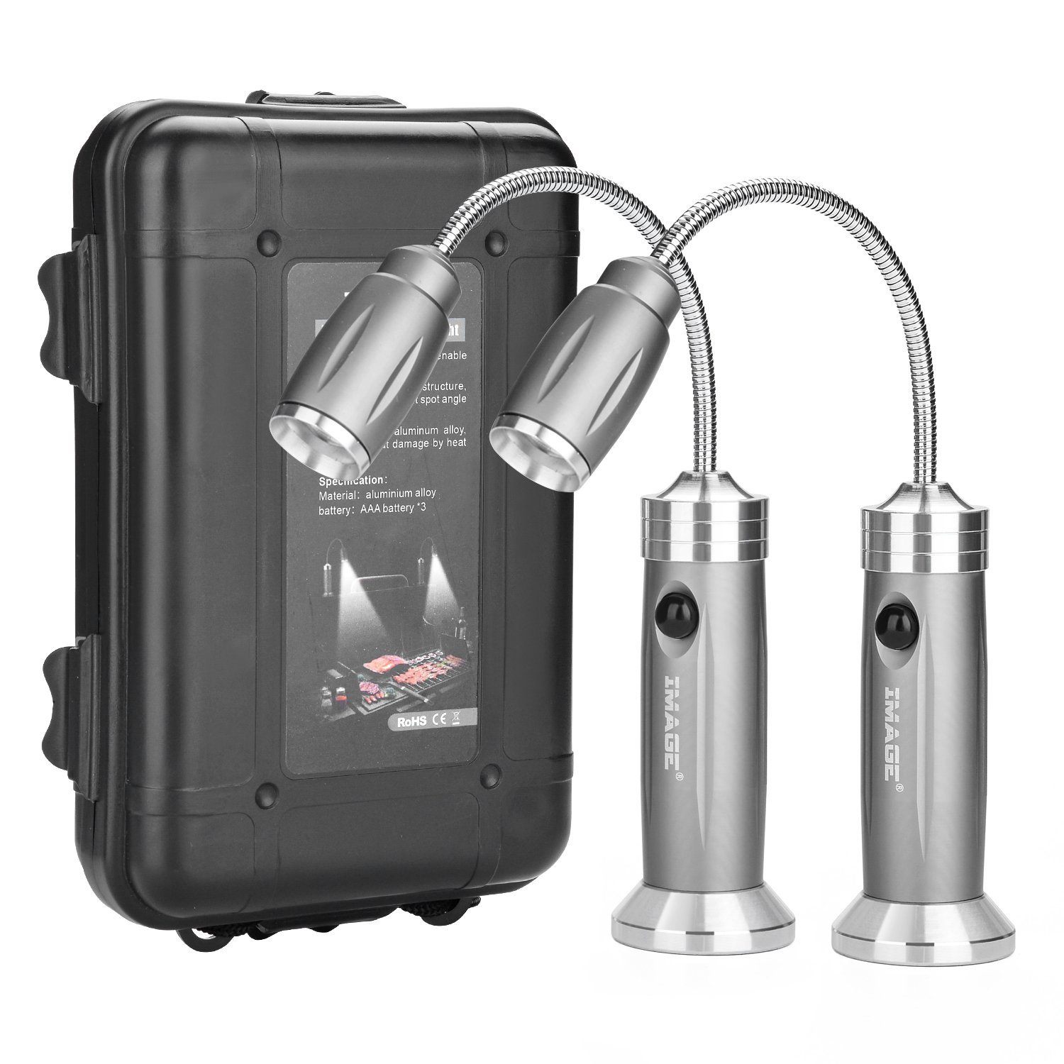 2-Pack: Super-Bright BBQ Grill LED Flashlight with Adjustable Goose Neck for Outdoor Use