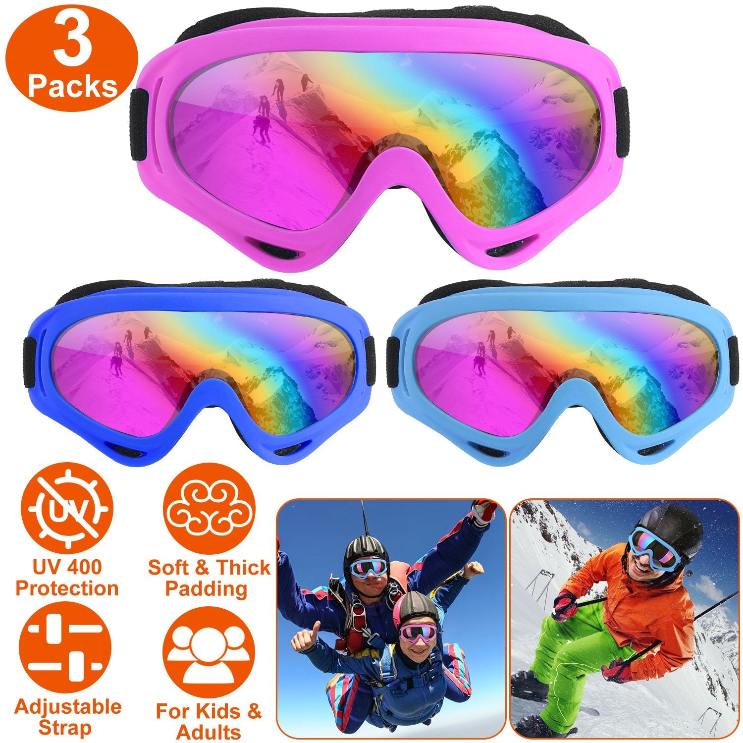 3-Pack: All-In-One Winter Sports Goggles for the Whole Family