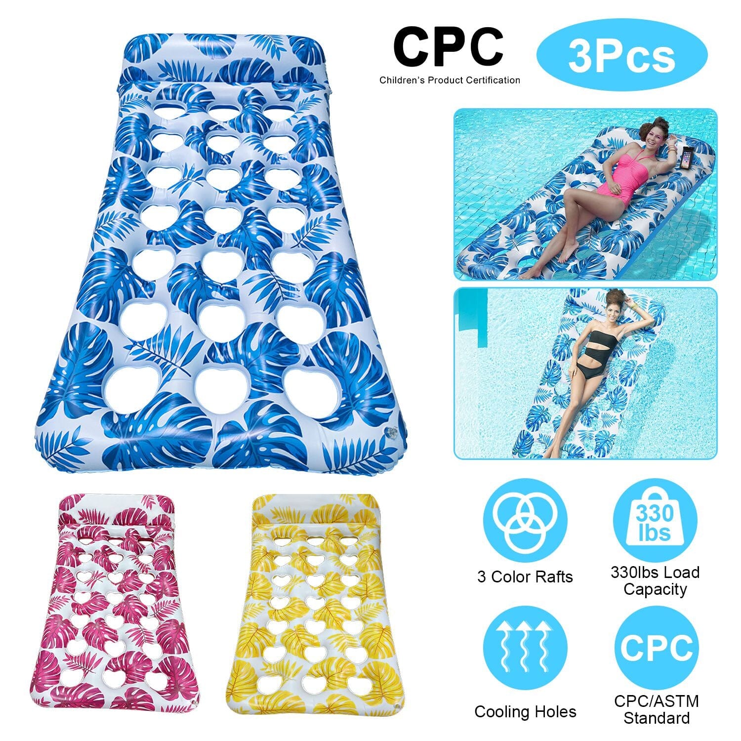 3-Pack Colorful Inflatable Pool Float Rafts - Your Ultimate Summer Water Lounge