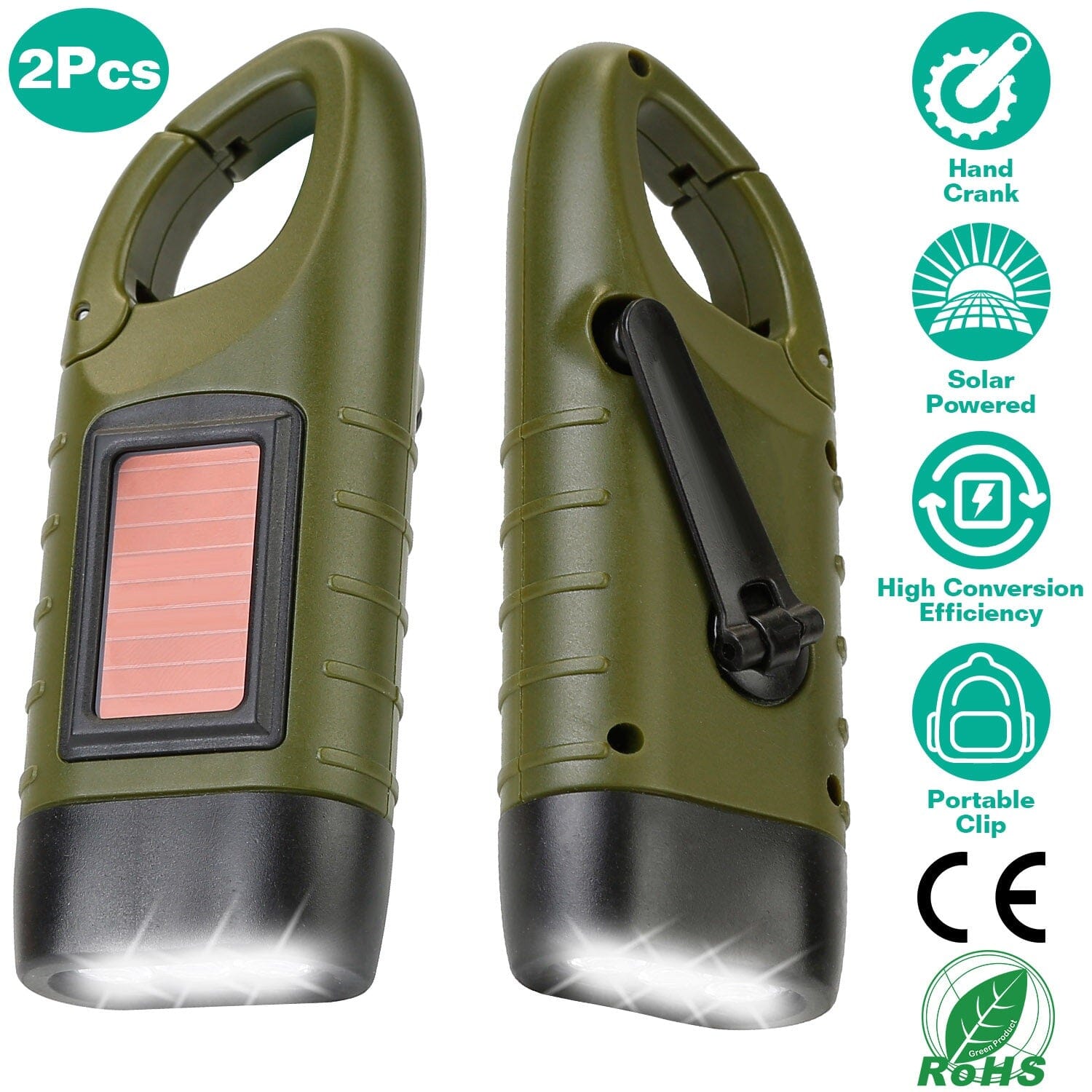 Powerful 2-Pack Hand Crank Solar Flashlights - Never Be in the Dark!