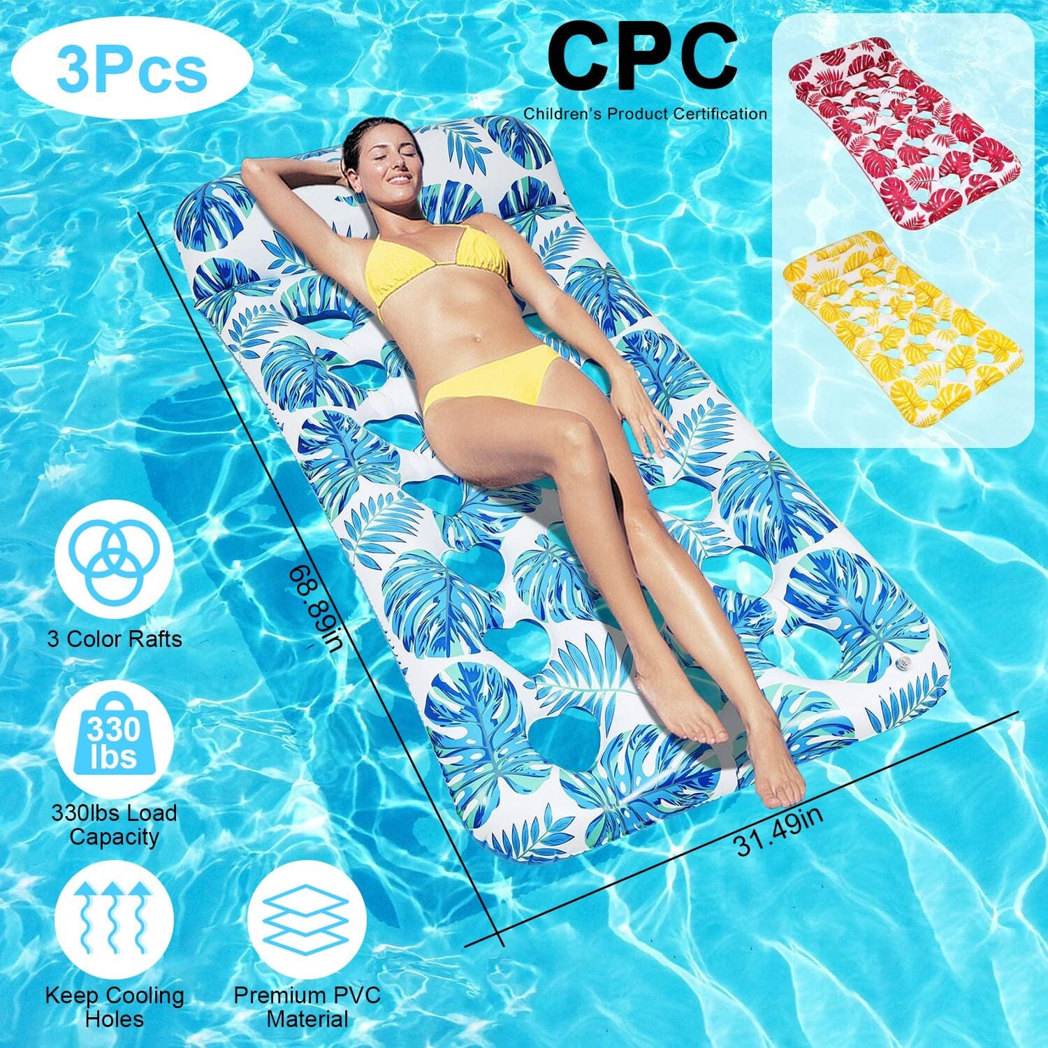 3-Pack Colorful Inflatable Pool Float Rafts - Your Ultimate Summer Water Lounge