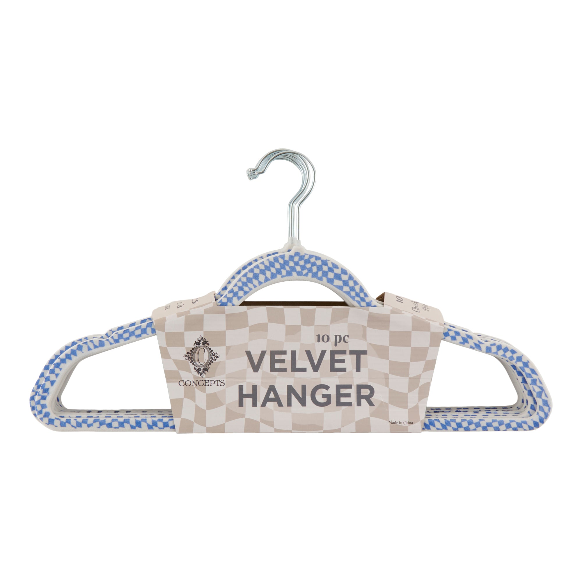 Stunning Velvet Checker Print Hangers - 10 Pack in Blue/White