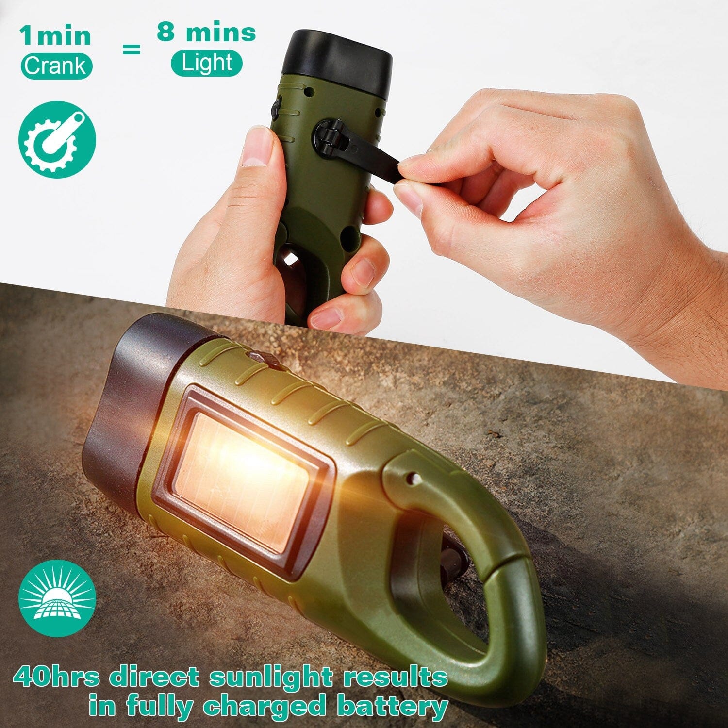 Powerful 2-Pack Hand Crank Solar Flashlights - Never Be in the Dark!