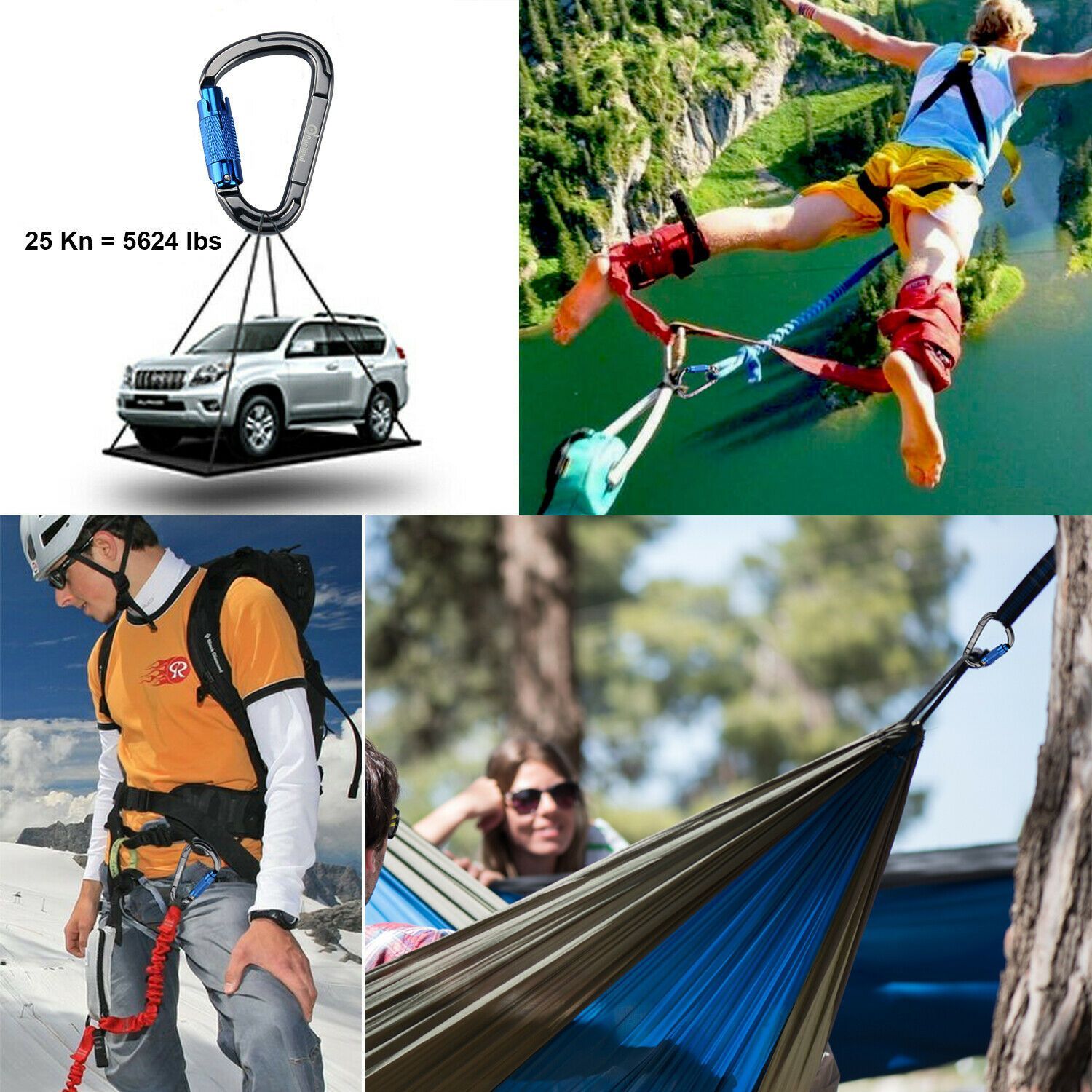 3-Pack Heavy Duty Auto Locking D-Shaped Rock Climbing Carabiner Clips - Your Adventure Essential
