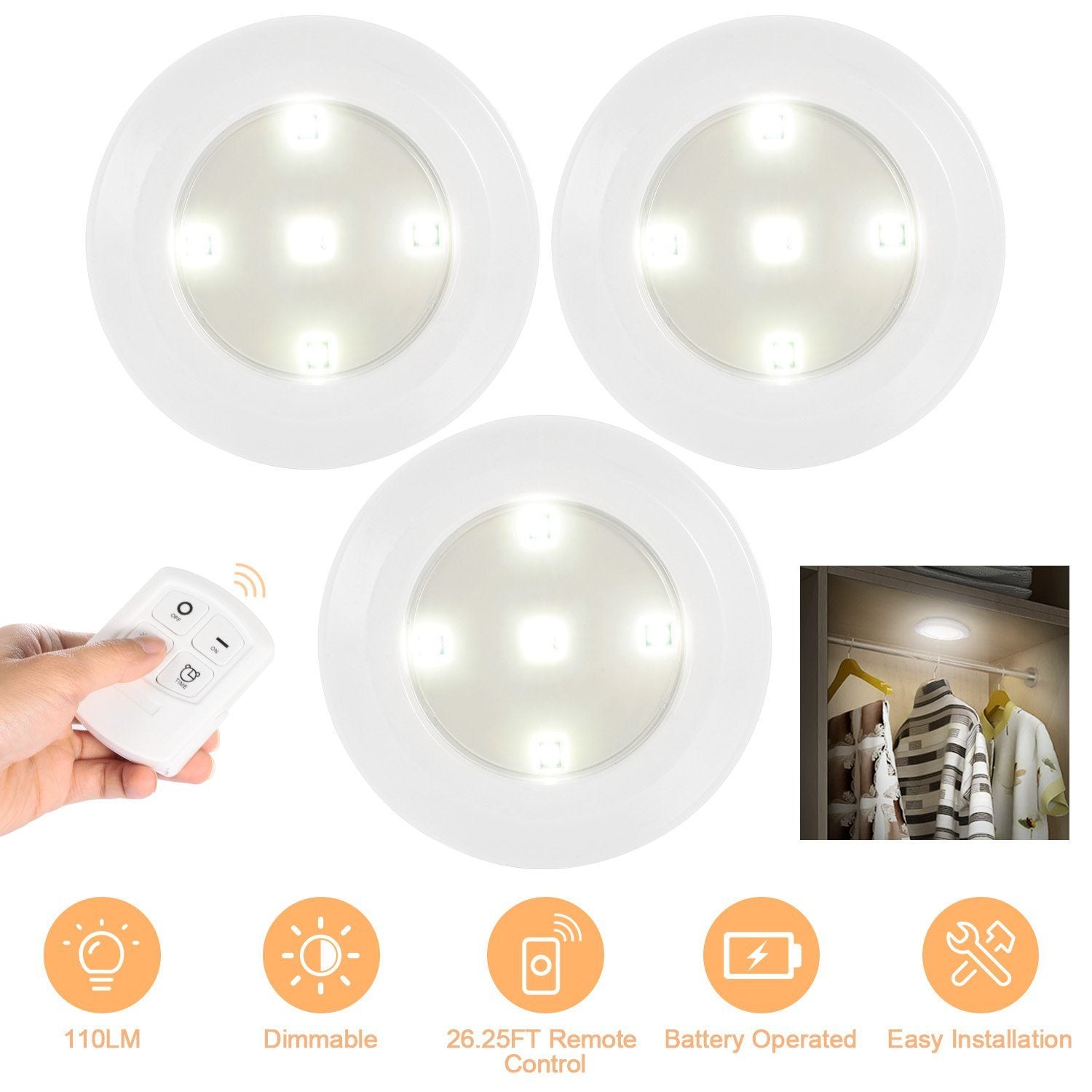Illuminate Your Space with 3-Pack LED Wireless Puck Closet Lights